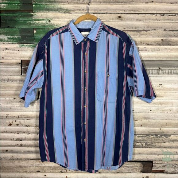 Vintage 90s Striped Button Up Shirt - Picture 1 of 6